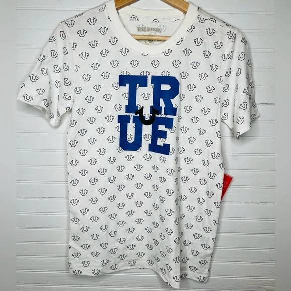 True Religion Boys Monogram Logo T-Shirt White Size L Graphic Print - Picture 12 of 13